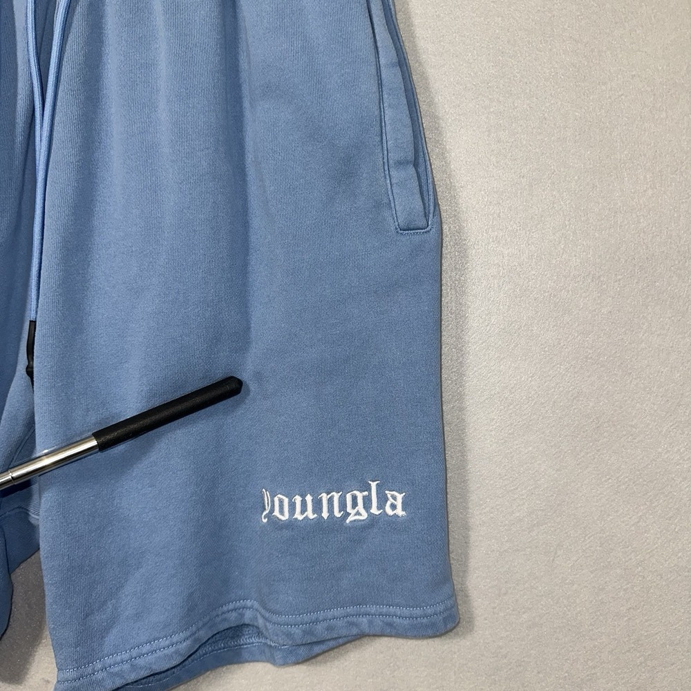 YoungLA Sweat Shorts Blue Drawstring Logo Stretch Lounge Athleisure Mens Medium - Picture 3 of 8